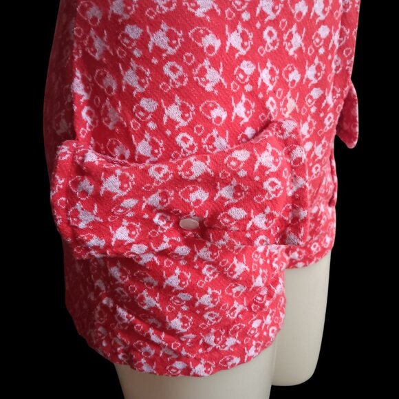 Vintage 6/8 Women's Romper 1of1 Red Sleeveless Fish Print 1970's Front Zipper - Picture 3 of 12